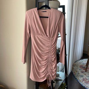 V neck long sleeve dress with shoulder pads
